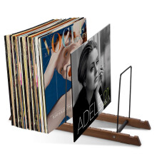 Luqixcey Vinyl Record Storage, Wood & Metal Vinyl Holder LP Storage Box, Record Display Stand Music Albums Rack, Display Up to 50 LP Albums DVDs CDs,