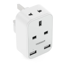Shaver Plug Adaptor UK with Double USB, TESSAN Toothbrush Shaver Adapter, 2 Pin to 3 Pin Socket Plug Adaptor for Bathroom Electric Razor, EU US and 1