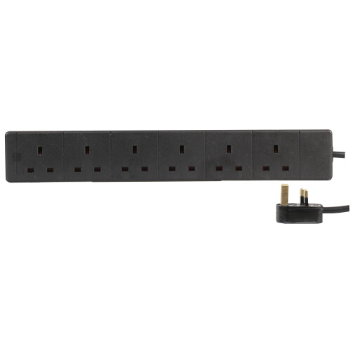 Pro Elec - Extension Lead, 6 Socket, 3 Metres (Black)