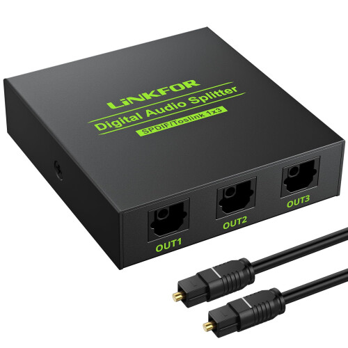 LiNKFOR 3 Way SPDIF Toslink Optical Audio Splitter 1 In 3 Out
