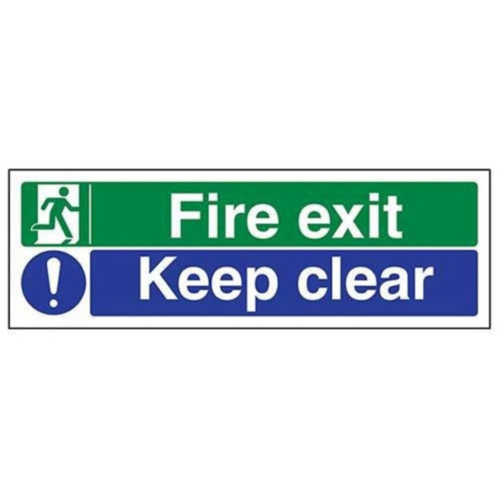 Vsafety Fire Exit Sign - Rigid Plastic Emergency Escape Route Marker With "Keep Clear" Text - Durable 300Mm X 100Mm Fire Extinguisher Sign 5051226639333