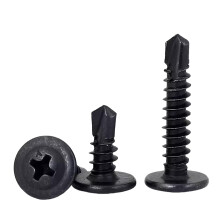FandWay 100Pcs Wafer Head Self Tapping Screws Metal,M4.2x32mm Self Drilling Screws for Steel,Modified Truss Head Tek Screw,Black Oxide Sheet Metal Sc