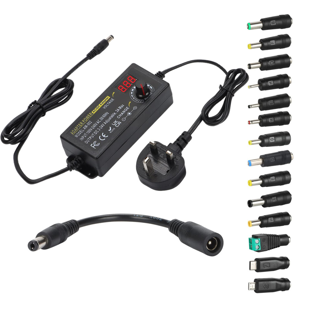 Meiyue 3V~24V 3A 72W Adjustable Power Supply Adapter,Dc 3V 5V 6V 9V 12V 15V 18V 19V 20V 24V Universal Ac/Dc Adapter,100V-240V Ac To Dc Converter With 5.5X2.