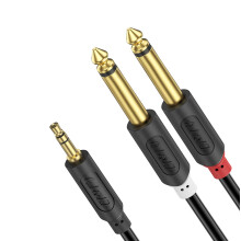 J&D 3.5mm 1/8 inch TRS Male to Dual 6.35mm 1/4 inch TS Male Mono Stereo Y-Cable Splitter with Gold Plated Audiowave Series for Amplifiers, Mixer, Aud