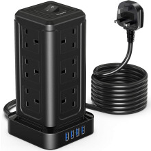 NVEESHOX Extension Lead Surge Protection,12 Way Power Strip Tower with 4USB