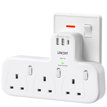 LENCENT 3 Way Plug Extension with 1 USB C and 2 USB Ports, Surge Protected Multi Plug Adapter, 3 AC Wall Socket Extender for Household Appliances, iP