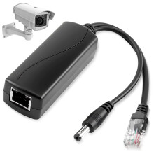 Active PoE Splitter 48V to 12V 2A Output, 5.5x2.1mm DC Plug, Ethernet POE Splitter Adapter 10/100Mbps with IEEE 802.3af/at Standard for Security Came