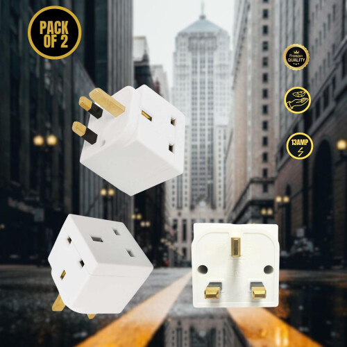 2 Way 3 Pin Power Plug Adaptor Splitter 13A Multi Wall Plug Cube 3 pins Socket Splitter Extension Plug adaptor UK Socket Splitter Block for Kitchen, 1