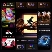 Hisense 43" 43E78QTUK QLED Smart AI TV - 4K Direct Lit Viewing, Quantum Dot Colour, Hi-View AI Engine, Dolby Vision, Dolby Atmos with Freely, Disney