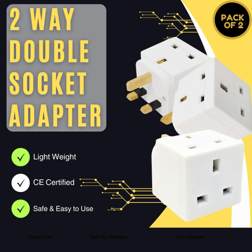 2 Way 3 Pin Power Plug Adaptor Splitter 13A Multi Wall Plug Cube 3 pins Socket Splitter Extension Plug adaptor UK Socket Splitter Block for Kitchen, 2