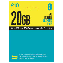 EE Pay As You Go SIM Card UK PREPAID PAYG 10 Bundle 8GB + (12GB FREE DATA every month for 6 months with regular top ups (Promotion request deadline