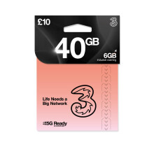 THREE 4G/5G SIM Card UK & ROAM FREE in over 70 destinations - PREPAID PAYG 10 Bundle - 20GB + (20GB FREE DATA) Unltd Texts & Mins - ROAMING ALLOWANC