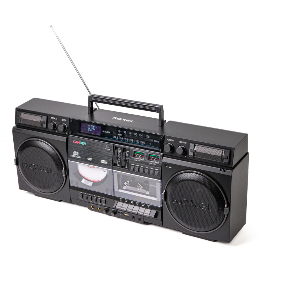 Roxel Camden Retro Cassette Cd Player Boombox With Dab/Fm Radio, Portable Vintage Player, Bt 5.3, Usb/Tf/Sd Playback, Mains Power, Headphone Jack, Vi