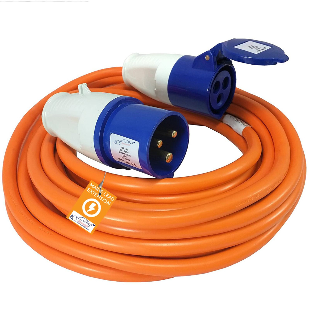 Xtremeauto 10M Extension Lead - Heavy Duty Caravan Hook Up Cable, 240V 16Amp Cable Lead Camping Extension Lead Orange High Vis Orange Mains Power Lea 71030722