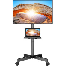 PERLEGEAR Mobile TV Stand on Wheels for 23-60 inch LED, LCD, Flat&Curved TVs up to 40kg, -10 to +15 Tilt Portable TV Stands with Laptop Shelf, High
