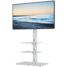 BONTEC Universal Floor TV Stand for 30–70 Inch TVs, Height Adjustable Freestanding TV Stand with Bracket & 3-Tier Tempered Glass Shelves, Swivel Tal