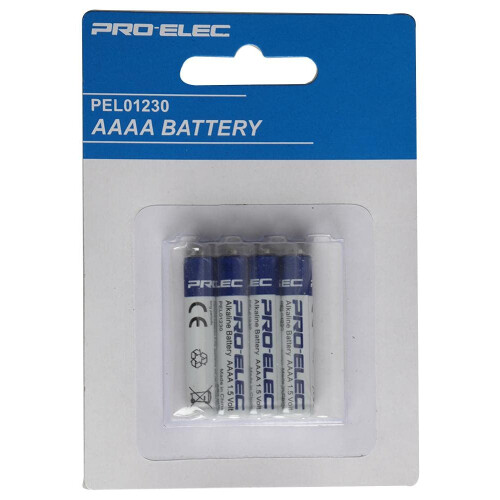 PRO ELEC PEL01230 Alkaline AAAA 1.5V Battery, 4 Pack