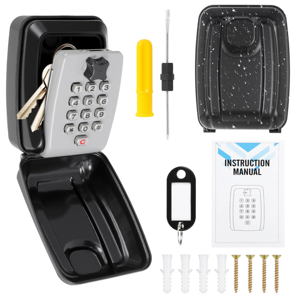 Populike Key Safe Wall Mounted Outdoor, Police Approved Secure Key Lock Box Outdoor With 12 Digit Combination, Weatherproof Keysafe With High Security, Keysaf