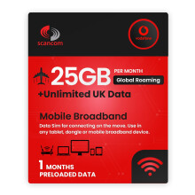 Vodafone 25GB Global Roaming Data Sim - 25GB Roaming Data in Europe & USA + Unlimited UK Data - Perfect for unlocked Phones and Wifi Routers - Activa
