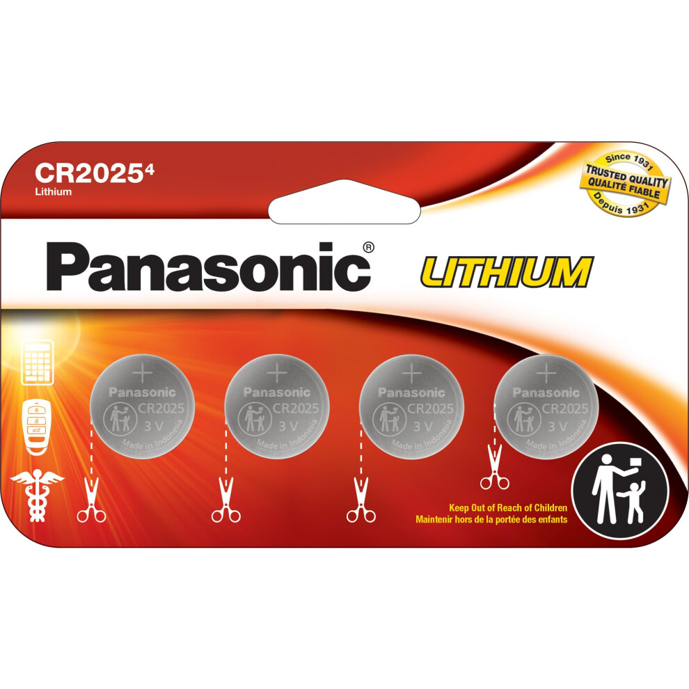 Photos - Battery Panasonic CR2025 3.0 Volt Long Lasting Lithium Coin Cell  in Child Resistant, Standards Based Packaging, 4 Pack 
