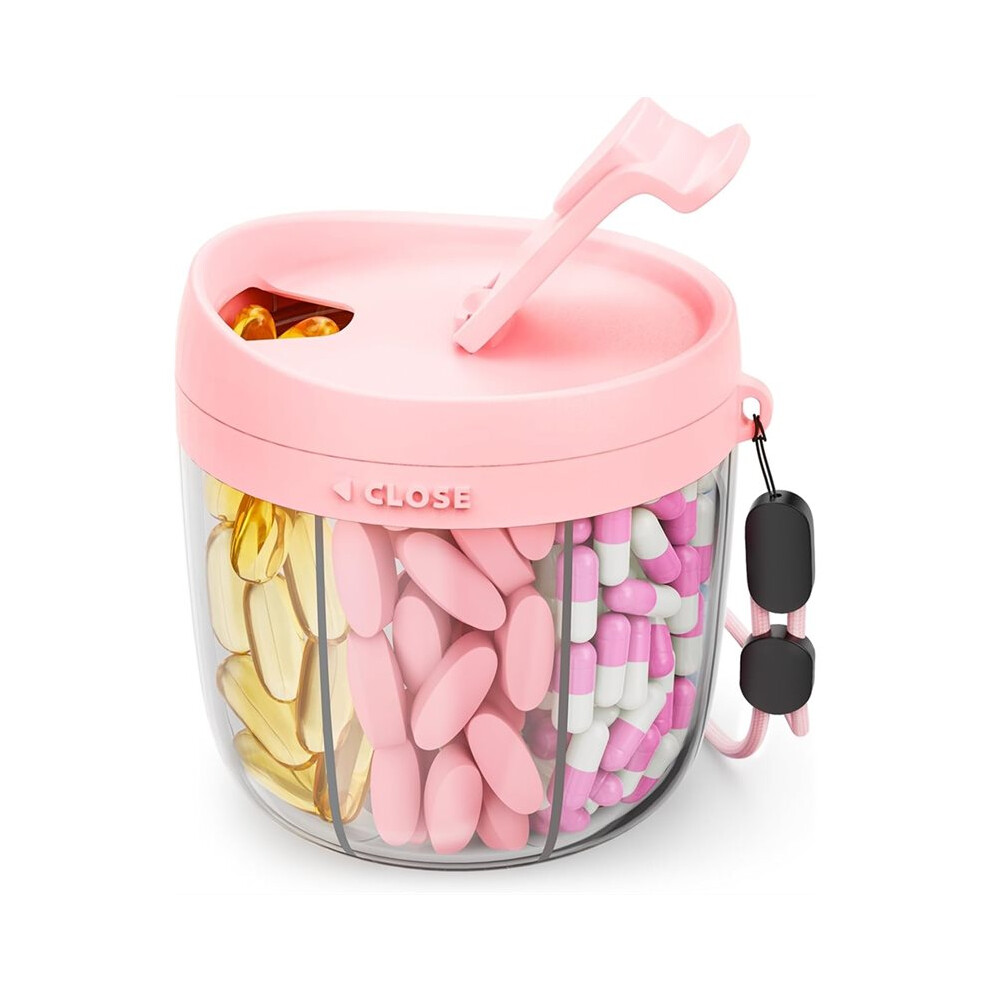 Pill Dispenser with 7 Compartments, Portable Pill Bottle Organizer with Wide Opening,Anti-Mix Pill Organizer for Travelv