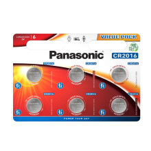 Panasonic CR2016 non-rechargeable battery (Lithium, Stainless steel) pack of 6