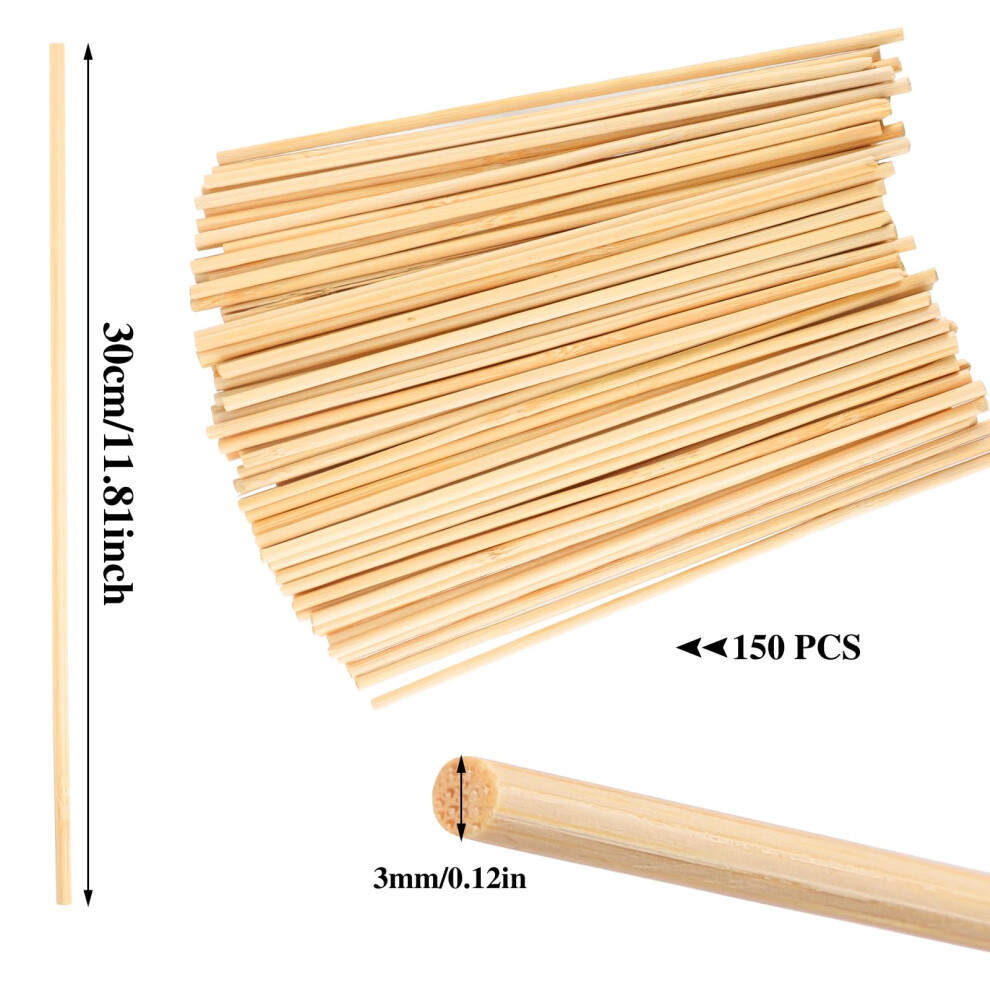 150Pcs Wooden Sticks 30Cm X 3 Mm Wooden Dowels For Craft Round Bamboo 5007668832351