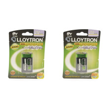 LLOYTRON NiMH Rechargeable AccuUltra Battery / 9V (PP3) Size / 250mAh / 2 Pack - B018