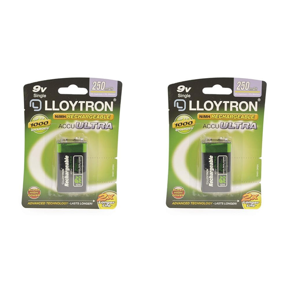 Lloytron Nimh Rechargeable Accuultra Battery / 9V (Pp3) Size / 250Mah / 2 Pack - B018 73532569