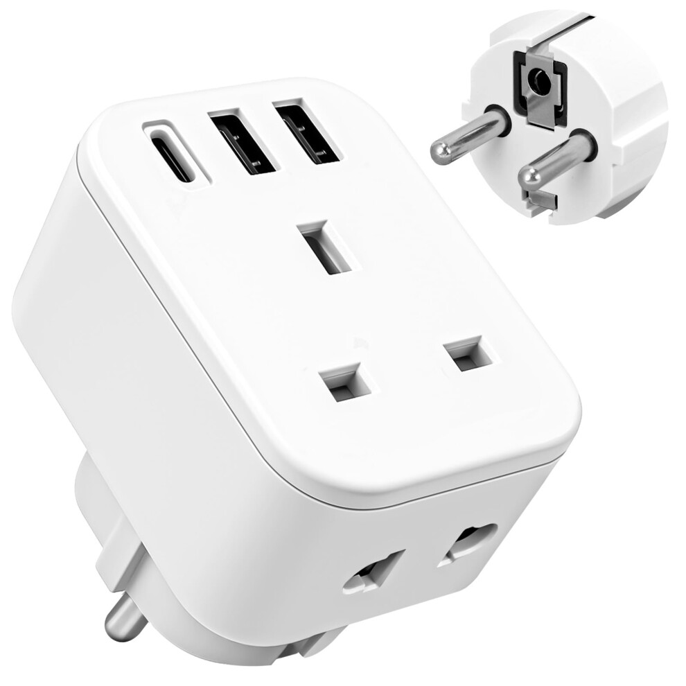 Uk To European Plug Adapter With Usb,Shuomao Uk To Eu Euro Travel Adaptor With 3 Usb,Europe Power With Shaver Toothbrush Adapter Plug For Spain Franc 73650911