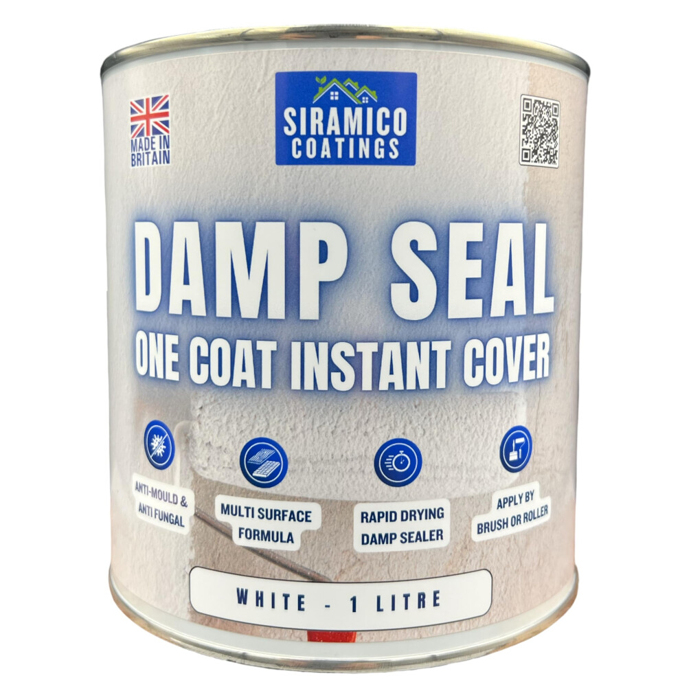 Siramico Coatings The Dampseal One Coat | 1 Litre I Seals Damp And Mould Stains In One Coat By Brush Or Roller (White) 30777897