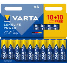 VARTA Batteries AA 10+10 (Pack of 20), Longlife Power, Alkaline, 1.5 V, Ideal for Toys, Wireless Mouse, Torches, 90% Recycled Packaging, Made in Germ