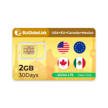 EIOTCLUB Global Travel SIM Card, 2GB Data for 30 Days, Works in 33 European Countries, USA, Canada and Mexico, Data Only, No Phone or SMS, Plug and P