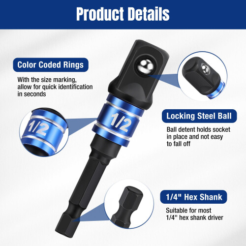 WORKPRO 3-Piece Impact Socket Adapter Set, 1/4" Hex Shank 2
