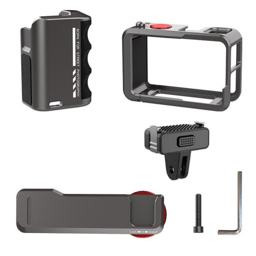 For  Action 4 5 Pro Metal Camera Cage Expansion Adapter with Handle Grip Set Protective Aluminum Housing
