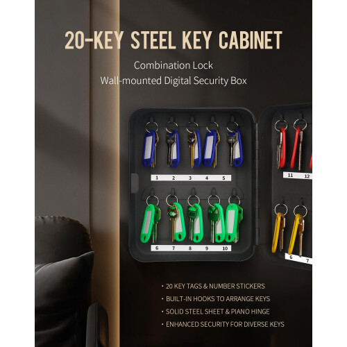 Uniclife 20 Position Key Cabinet with Combination Lock Resettable Blac 1