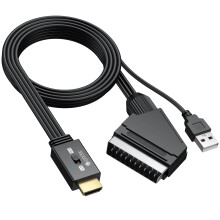 eSynic Upgraded Scart to HDMI 1080P Converter with Aspect Switch 4:3/16:9 Gold SCART to HDMI Adapter for VCR, VHS, DVD ect, NTSC/PAL Support, Built-i