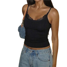 Lace Tank Tops Camisola Spaghetti Strap Club Party Shirt Black M
