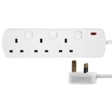 PRO ELEC PELB2001 Individualy Switched Mains Extension Lead, 3 Gang, 7.5m, White