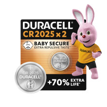 DURACELL 2025 Lithium Coin Batteries 3V (2 pack) - Up to 70% Extra Life - Baby Secure Technology - For Use in Key Fobs, Fitness Watches and 3D Glasse