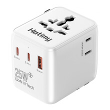Universal Travel Adapter, PD 25W International Travel Adapter, 2PD USB-C and 1QC USB-A Ports, Dual 10A Fuses, All in One Worldwide Travel Plug for US