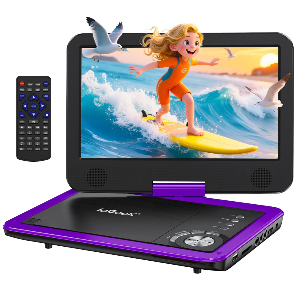 Iegeek 12.5" Portable Dvd Player With 10.5" Hd Swivel Screen, 5 Hrs Battery, Car Travel Dvd Players For Kids & Elderly, Region Free, Support Sync Tv/ 44170325