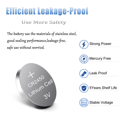 CR2450 3V lithium battery button battery (5PACK) [5 years warranty] 2