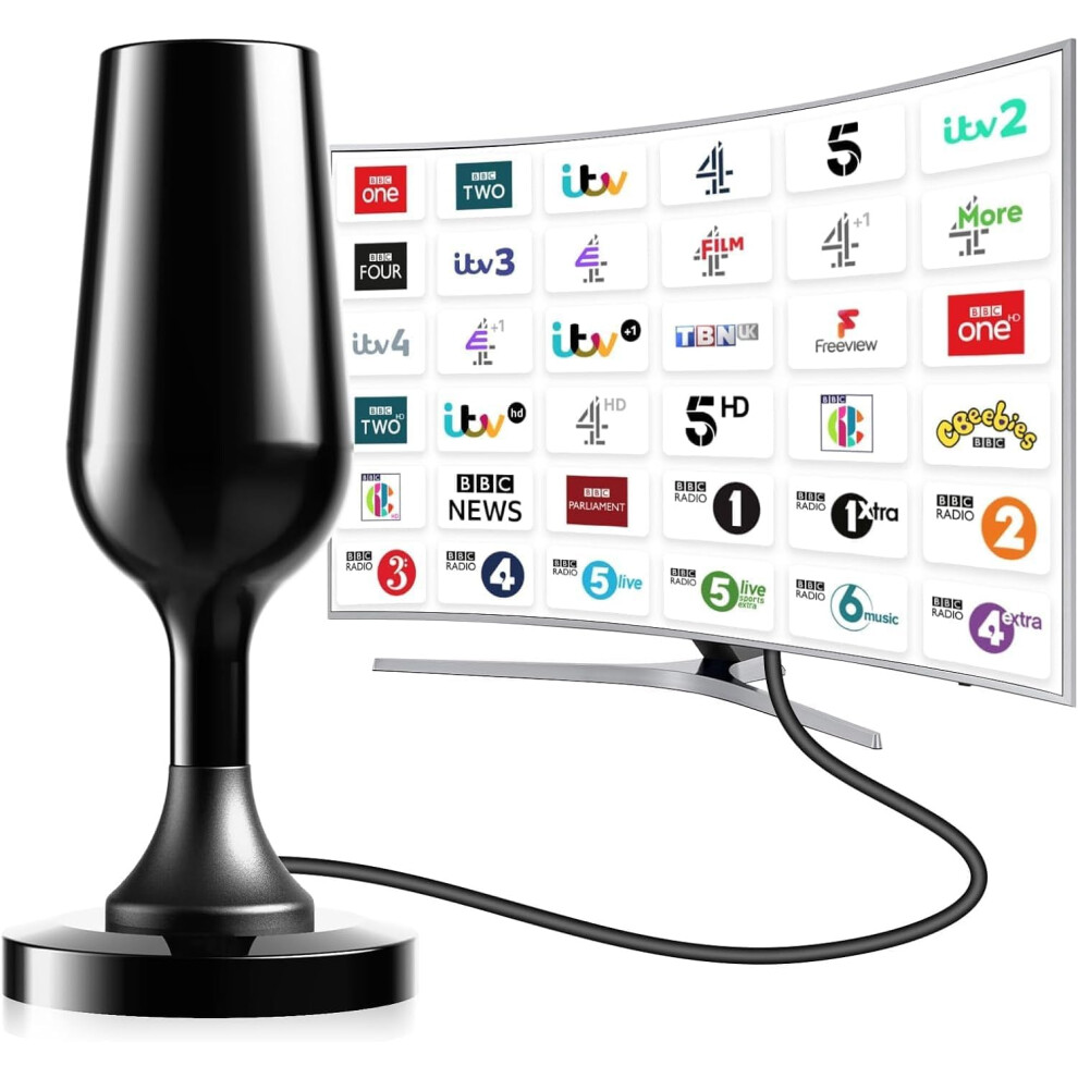 Dtb Tech Digital Indoor Tv Aerial For Smart Tv, Freeview Tv Ariels Indoor, Portable Inside 4K Hdtv Antenna For Local Channels With Magnetic Base, Support All