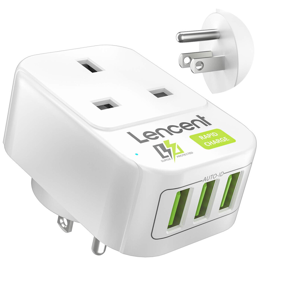 Lencent Uk To Us Plug Adapter With 3 Usb Ports, Grounded America Travel Adapter For Usa Mexico Canada Thailand And More (Type B) 5001263611946