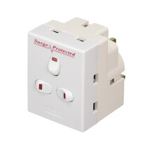 Invero 3 Way UK Mains Extension Switched 13A Adapter Plug Individually Triple Neon Switched Block Socket Splitter Surge Protected - White