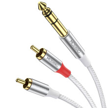 MOSWAG Gold-Plated 6.35mm 1/4 inch Male TRS Stereo Plug to 2 RCA Phono Male Audio Y Splitter Cable,Connector Wire Cord Plug
