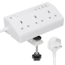 Desk Extension Lead with USB Slots, HAFINO PD 20W Fast Charging Power Station, 2M White Desk Power Socket with Removable Clamp, Desktop Power Strip f