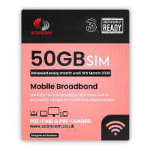 Three 50GB Data SIM - Uncapped 5G - Preloaded MONTHLY Until March 2026 - Plug & Play for Routers & Phones - Access to Three & Vodafone - Connects to