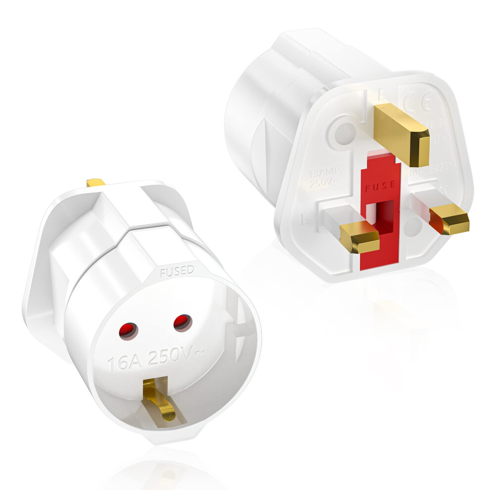 European To Uk Plug Adaptor 2 Packs, Eu To Uk Plug Adapter With 13A Fuse, Hitrends Plug Adapter 2 Pin To 3 Pin 3250W Max Travel Adaptor Euro To Uk Fo 5005426481094